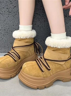 2026冬季新款隐形内增高10厘米真皮厚底防水台圆通短筒雪地靴B561