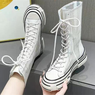 隐形内增高7厘米 8538 牛皮拼接网纱圆头后拉链透气舒适中筒靴凉鞋