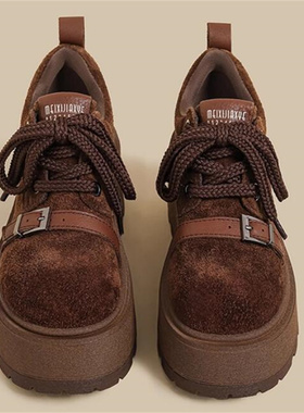 2026秋季新款隐形内增高9厘米 真皮厚底圆头系带百搭松糕单里B511