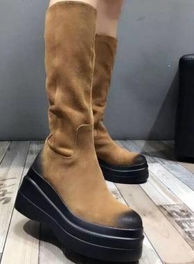 2026冬款隐形内增高12厘米  头层牛皮 侧拉链 高筒靴靴女靴3706K