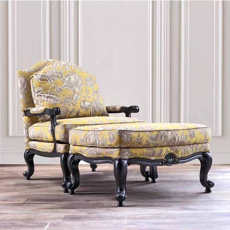 美式实木沙发椅欧式高背老虎椅法式客厅别墅家具布艺休闲椅换鞋凳