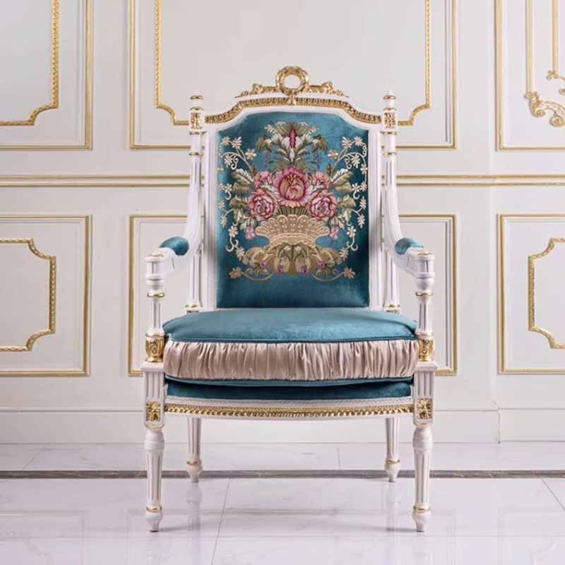 欧式新古典高档实木雕刻休闲椅法式高档奢华做旧艺术别墅沙发椅