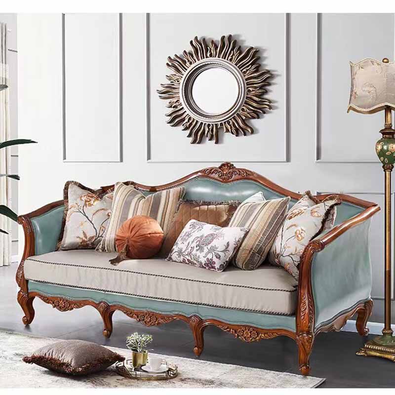 美式轻奢全实木雕花布皮艺单双三人沙发欧式客厅组合阳台休闲椅