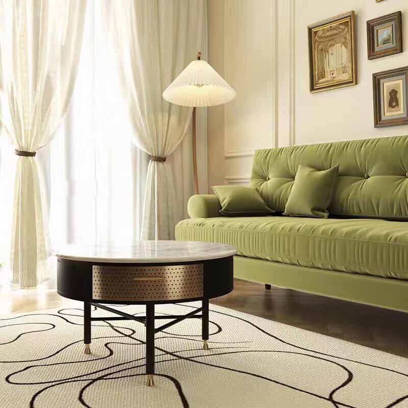 美式法式复古做旧大理石茶几圆形茶几椭圆形金属轻奢小户型边几