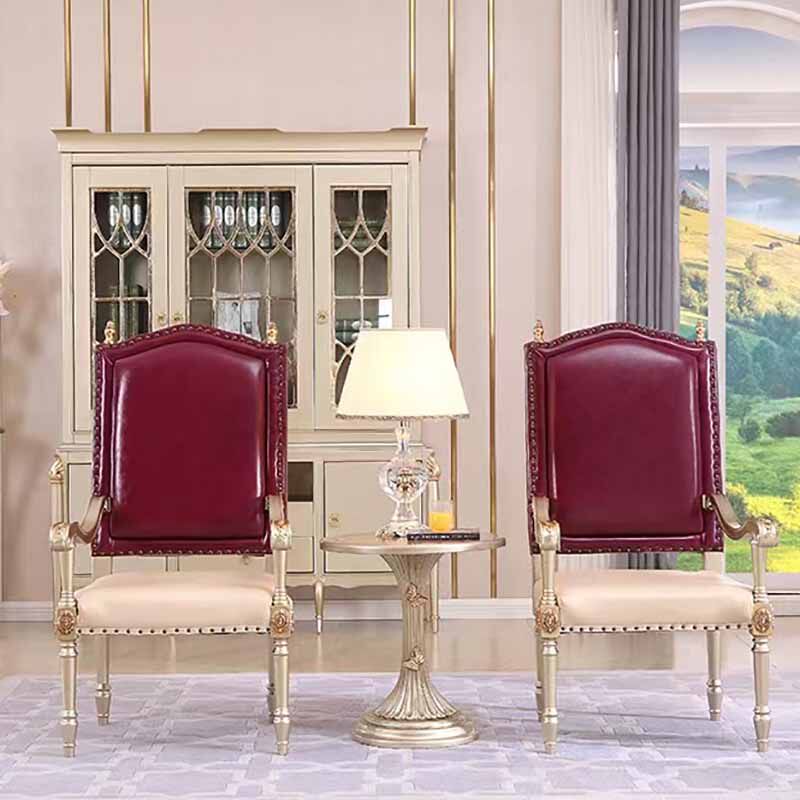 美式实木皮艺书房办公椅欧式高背餐厅椅法式客厅卧室单人休闲沙发