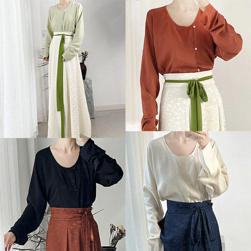 暗袖盈香原创【春不晚】唐制汉服女纯色垂领衫圆领衫多色日常通勤