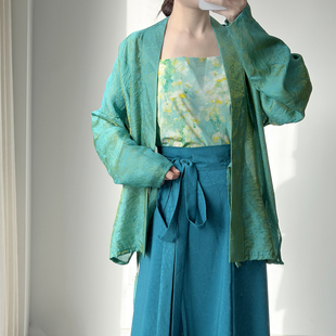 短衫 暗袖 人丝幻彩飞机袖 青黛 唐制八破裙汉服女日常通勤 盈香