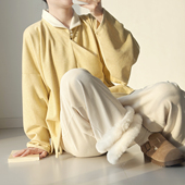 大明翻领衬衫 暗袖 盈香 人棉汉服女上衣秋冬内搭加绒保暖打底