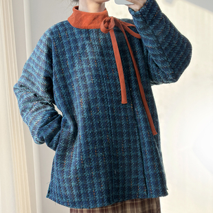 原创汉服女改良小香风羊毛圆领日常通勤 青雀衔 暗袖 盈香