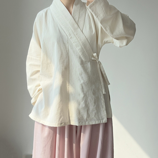 纯色棉横卧领长袖 短衫 日常通勤上班 盈香明制传统交领汉服窄袖 暗袖