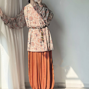 灯笼裤 暗袖 汉服女改良圆领袍中长款 敦煌圆领 日常通勤 盈香