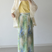 水彩画百褶 暗袖 盈香 汉服女印花宋制百褶裙半身裙日常通勤可穿