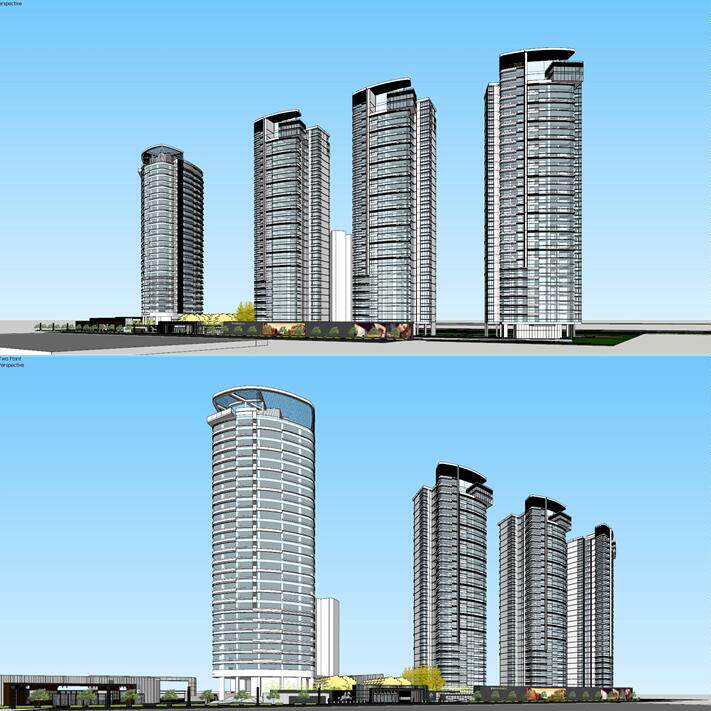 现代高层住宅小区居住区滨江豪宅入口售楼处会所草图大师su模型