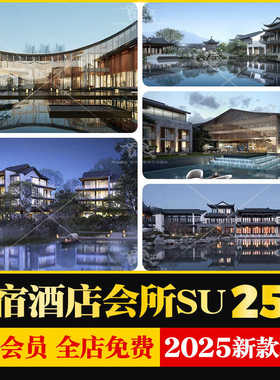 新中式江南风民宿客栈度假村酒店会所旅馆别墅洋房草图大师SU模型