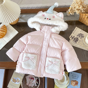 女童中长款白鸭绒羽绒服女宝宝冬季新款外套可爱卡通甜美连帽棉袄