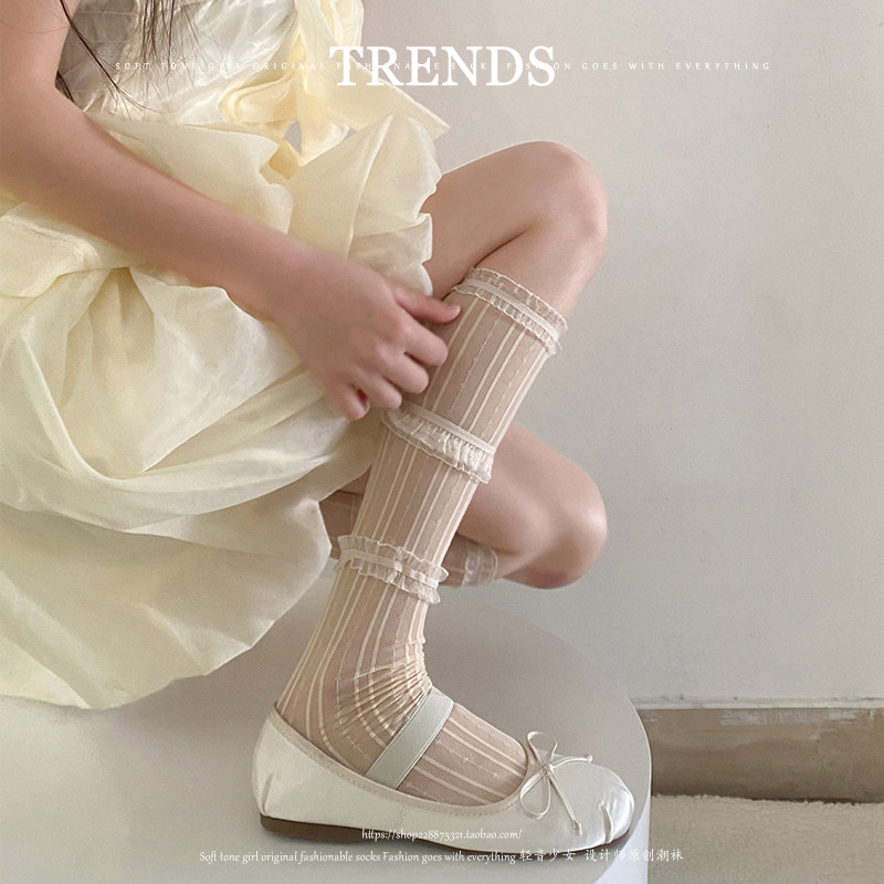 三层花边~太甜辣！日系蕾丝网纱透明小腿袜夏薄款lolita中筒袜子,女士内衣/男士内衣/家居服,长筒袜,淘宝优惠券,粉丝福利购,淘宝优惠卷