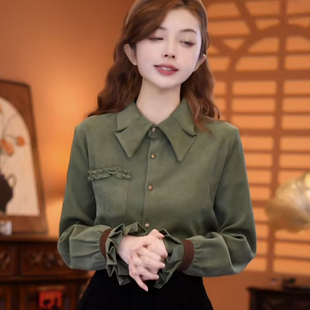 时髦小衫 衬衫 设计感拼色长袖 复古港风chic穿搭别致上衣女打底冬款