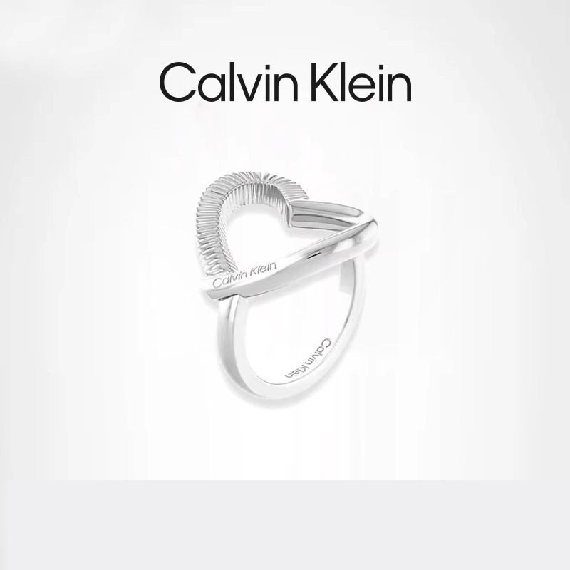 Calvin Klein凯文克莱心形开口戒指女简约高级感银色金属
