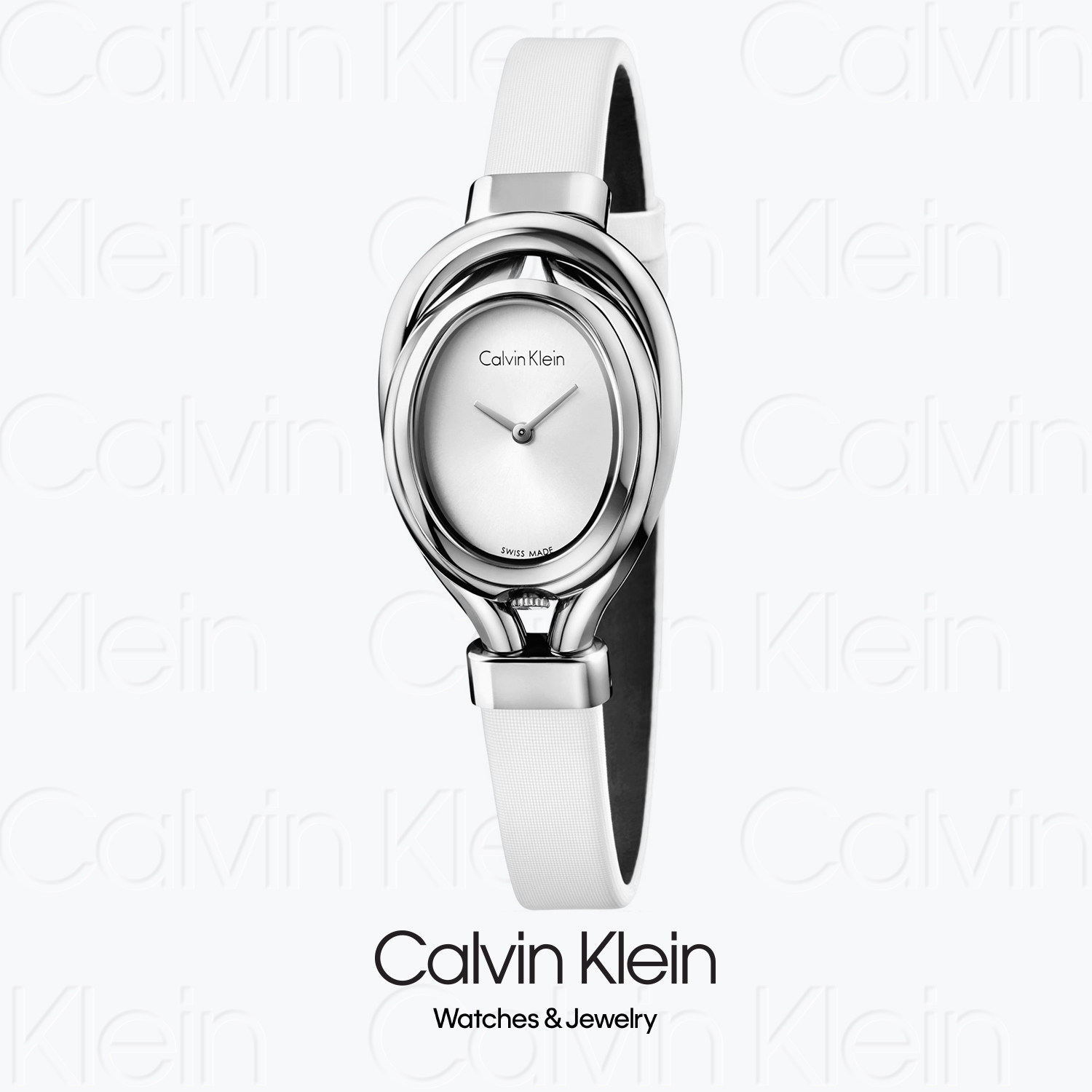 Calvin Klein凯文克莱女士石英腕表美拉德椭圆形皮带手表轻奢礼物