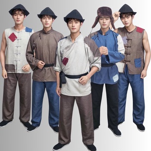 民国旧社会农民穷苦百姓阿Q车夫祥子杨白劳穷人粗布补丁舞台服装