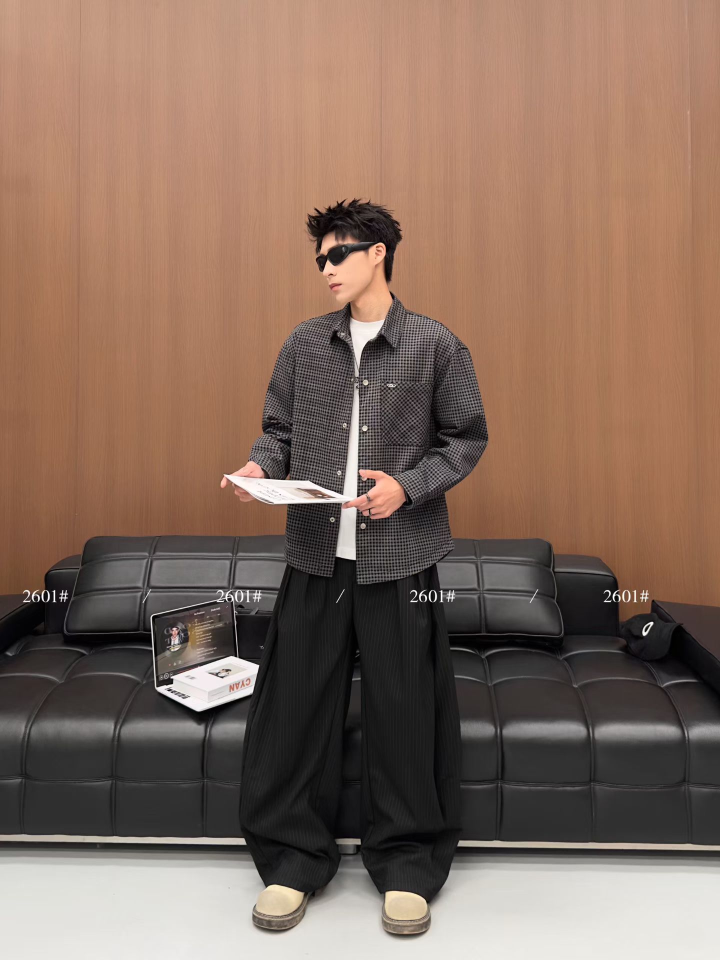 2026秋季新款休闲宽松格子多口袋青年学生时尚帅气衬衣外套潮