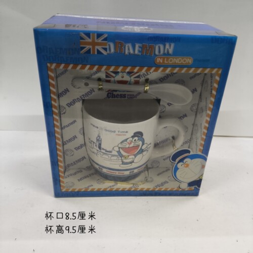 哆啦A梦陶瓷马克杯带盖勺家用
