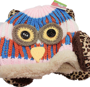 儿童棉帽子加绒防寒加厚1岁2岁冬天毛线卡通帽子