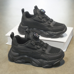 奥特莱斯折扣童鞋男童夏季网面透气运动鞋男孩黑色鞋子超轻跑步鞋