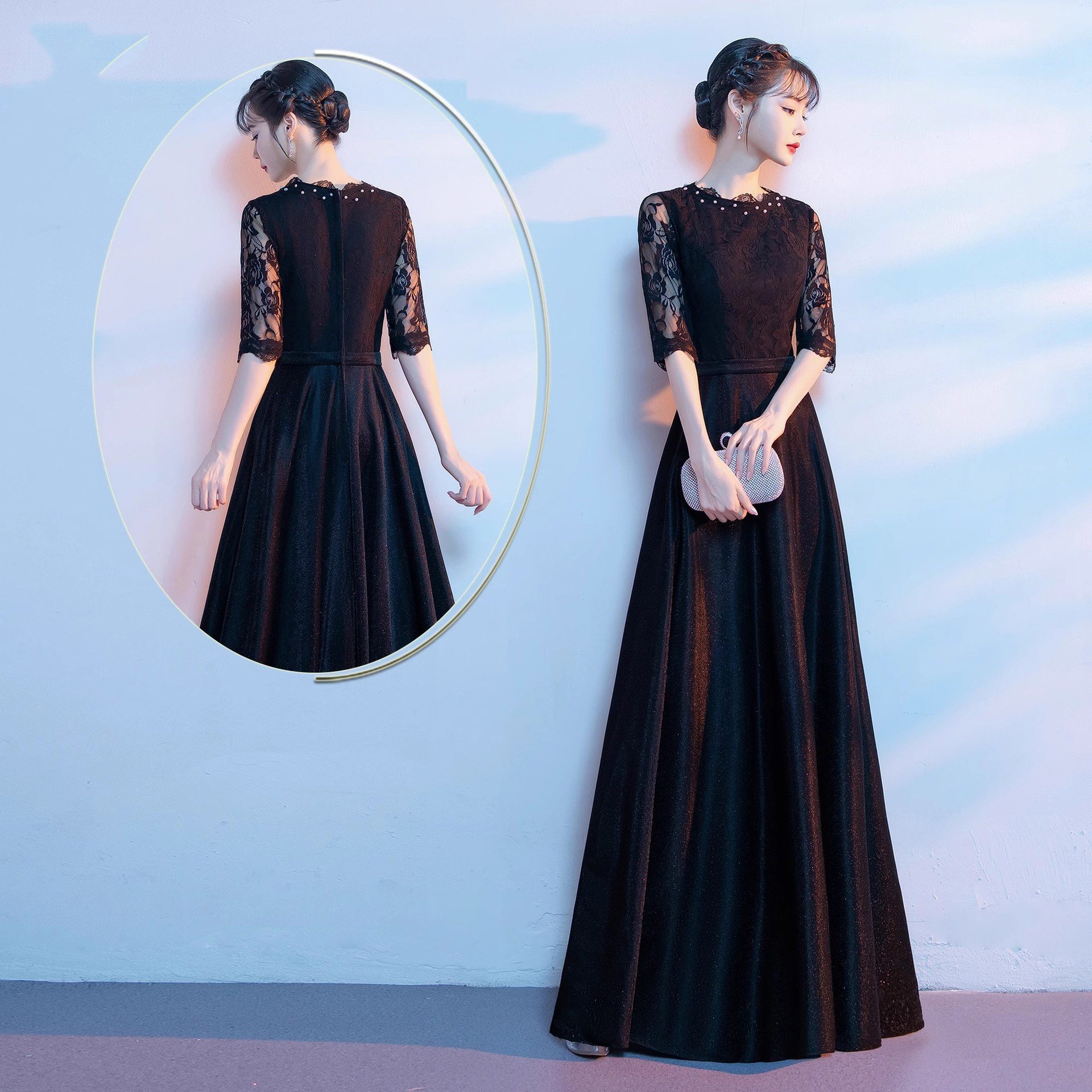 晚礼服女长裙黑色宴会高图片