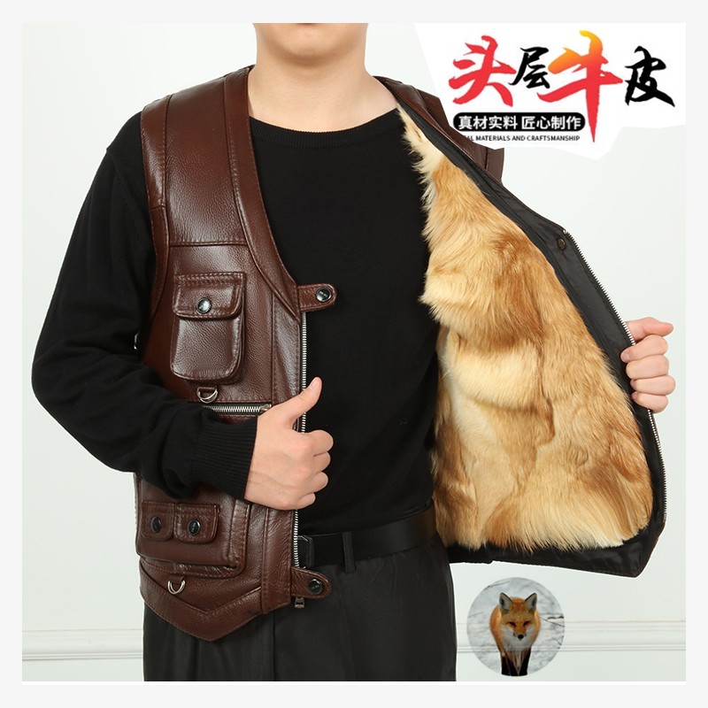 真皮马甲男中老年头层牛