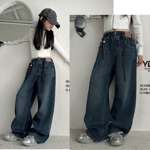 中大童3638 男女童宽松加厚一体绒牛仔直筒裤 阳光爱橦裤 子2024冬款