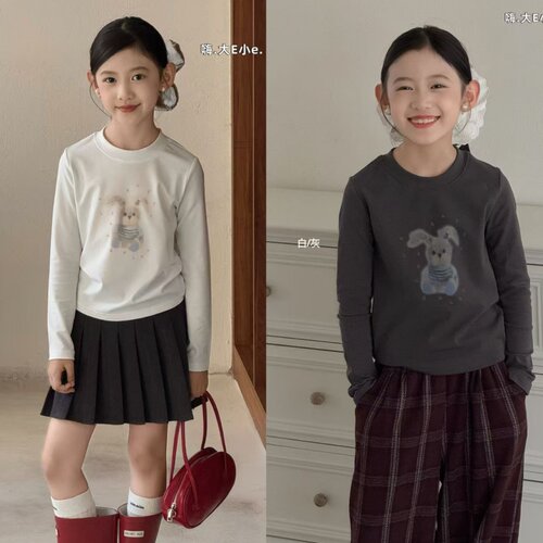 品牌童装秋款儿童小兔子印花T恤