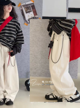 嗨大E小E童装春季2026新款男女童洋气小熊挂件白色弯刀牛仔裤9207