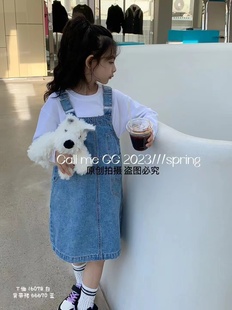 叫我格格女童背带裙春秋新款童装儿童牛仔裙中大童裙子66670