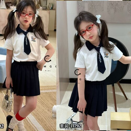 叫我格格夏款女童Polo衫百褶套装