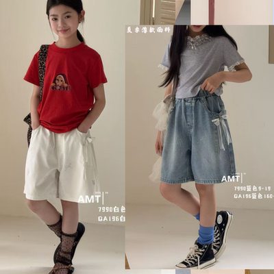 爱木橦女童夏季薄款牛仔五分裤