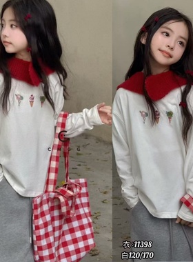 叫我格格童装2025秋新款儿童冰淇淋刺绣圆领长袖T恤女童上衣11398