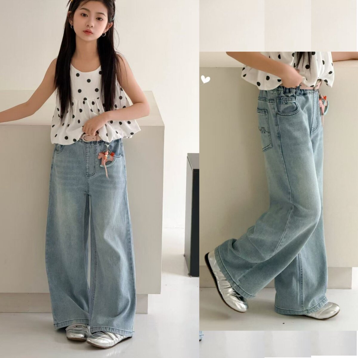 嗨大E小E女童小马挂件直筒牛仔裤图片