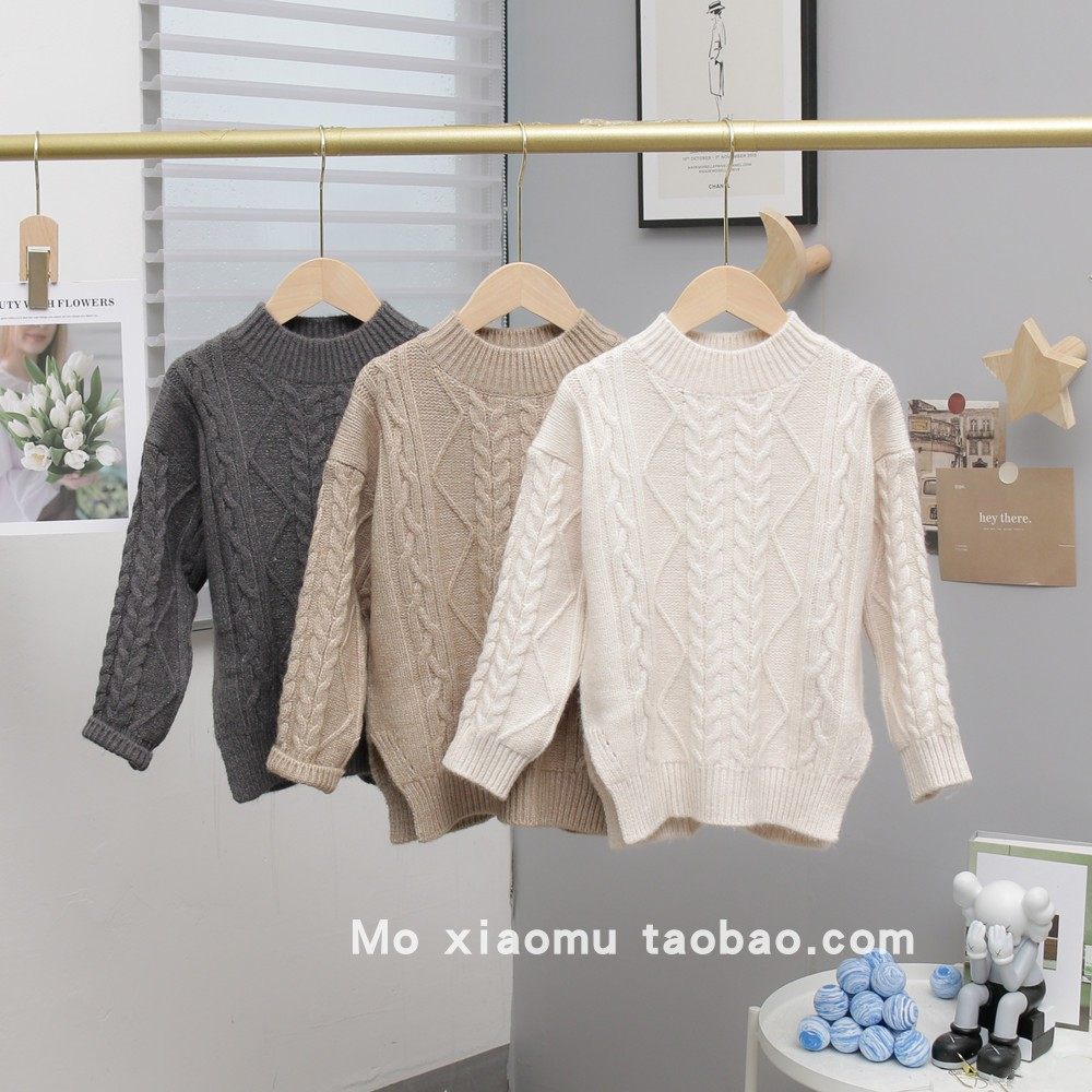 牛哆哆男女童毛衣秋冬新款日系复古麻花套头圆领针织衫17908