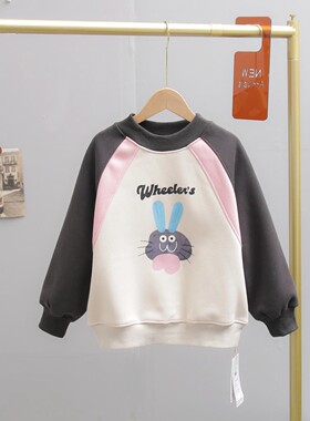 叫我格格童装2023冬款女童洋气兔子一体绒卫衣中大童套头衫16870