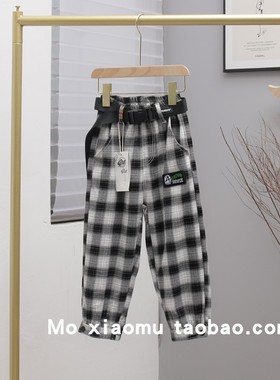 牛哆哆童装儿童格子裤2022春季新品男女童休闲束脚裤韩版潮83507