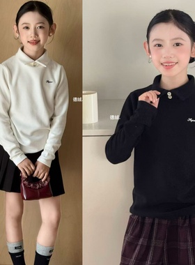 嗨大E小E童装女童polo领打底衫内搭2025秋冬儿童翻领长袖t恤3769