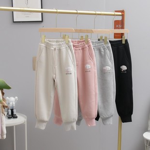 叫我格格女童装一体绒运动卫裤2023冬款中大儿童百搭厚裤子23275