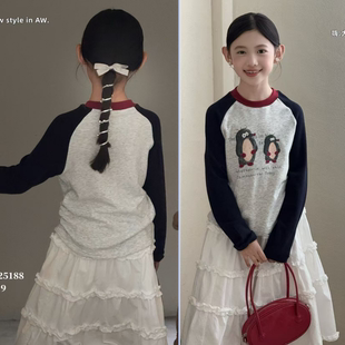 女儿童卡通字母印花磨毛T恤打底衫 新款 25188 2025秋季 嗨大E小e童装