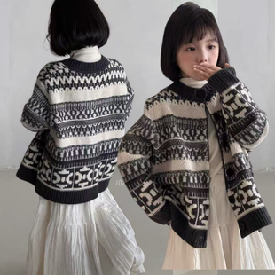 G+童装儿童费尔岛开衫2025秋冬款中大童复古毛衣男女童针织衫5281