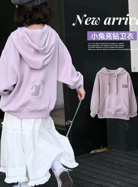 牛哆哆秋季女童卫衣2024秋装新款中大童百搭连帽宽松套头衣76001