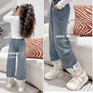 叫我格格儿童牛仔裤女2024春款中大童国风裤子女童中式直筒裤6690