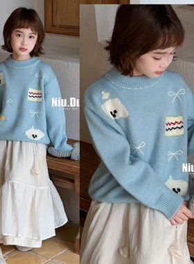 牛哆哆童装2025冬款女童洋气立体针织衫中大童卡通休闲毛衣15331