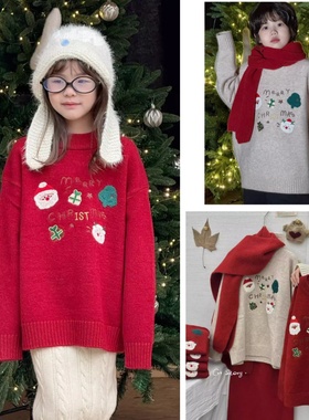 G+童装男女童绵羊绒混纺圣诞韩版毛衣新款儿童保暖针织衫6903