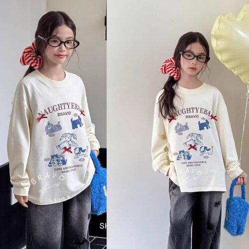 品牌童装女童蝴蝶结卡通长袖T恤
